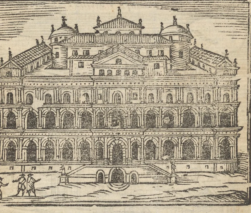 An illustration from Roma ricercata nel suo sito : con tutte le curiosità, che in essa si ritrouano, tanto antiche, come moderne, cioè chiese, monasterij, hospidali, collegij, seminarij, tempij, teatri, anfiteatri, naumachie, cerchi, fori, curie, palazzi, e statue, librarie, musei, pitture, sculture, & i nomi degl' artefici, 1693, leaf 66