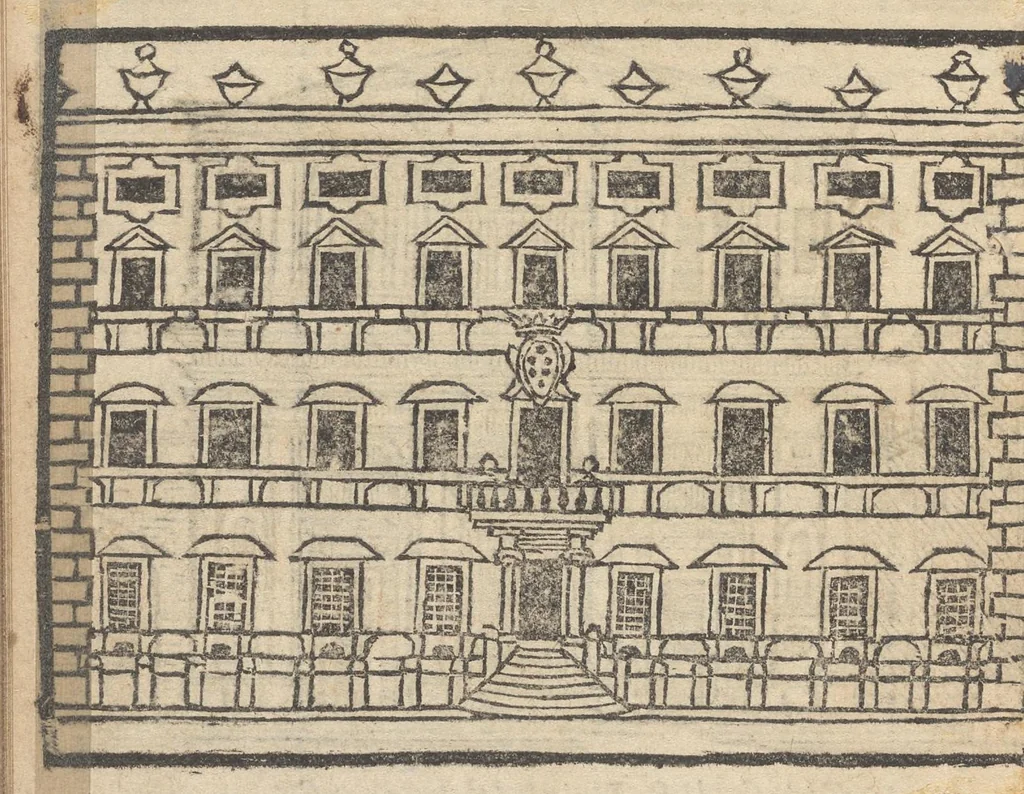 An illustration from Roma ricercata nel suo sito : con tutte le curiosità, che in essa si ritrouano, tanto antiche, come moderne, cioè chiese, monasterij, hospidali, collegij, seminarij, tempij, teatri, anfiteatri, naumachie, cerchi, fori, curie, palazzi, e statue, librarie, musei, pitture, sculture, & i nomi degl' artefici, 1693, leaf 89