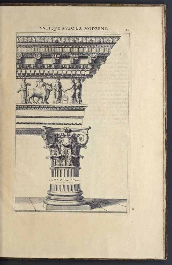 An illustration from Parallèle de l'architectvre antiqve et de la moderne : avec vn recveil des dix principavx avtevrs qui ont écrit des cinq ordres : sçavoir Palladio et Scamozzi, Serlio et Vignola, D. Barbaro et Cataneo, L.B. Alberti et Viola, Bvllant et De Lorme .., 1650, leaf 118
