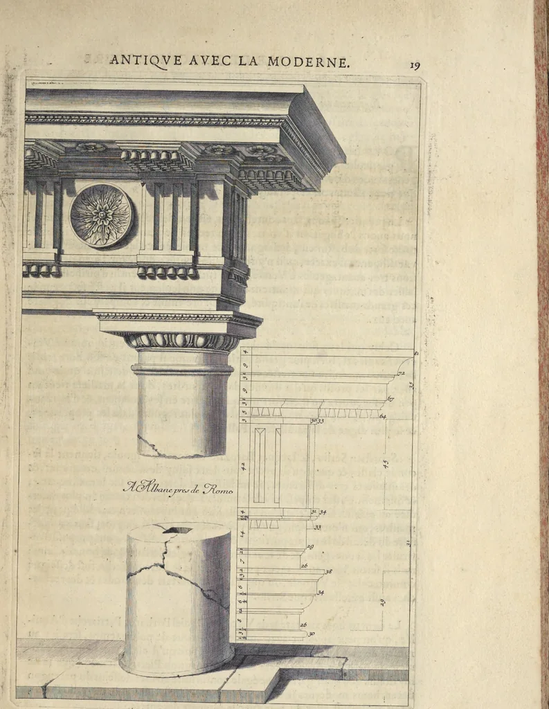 An illustration from Parallèle de l'architectvre antiqve et de la moderne : avec vn recveil des dix principavx avtevrs qui ont écrit des cinq ordres : sçavoir Palladio et Scamozzi, Serlio et Vignola, D. Barbaro et Cataneo, L.B. Alberti et Viola, Bvllant et De Lorme .., 1650, leaf 34