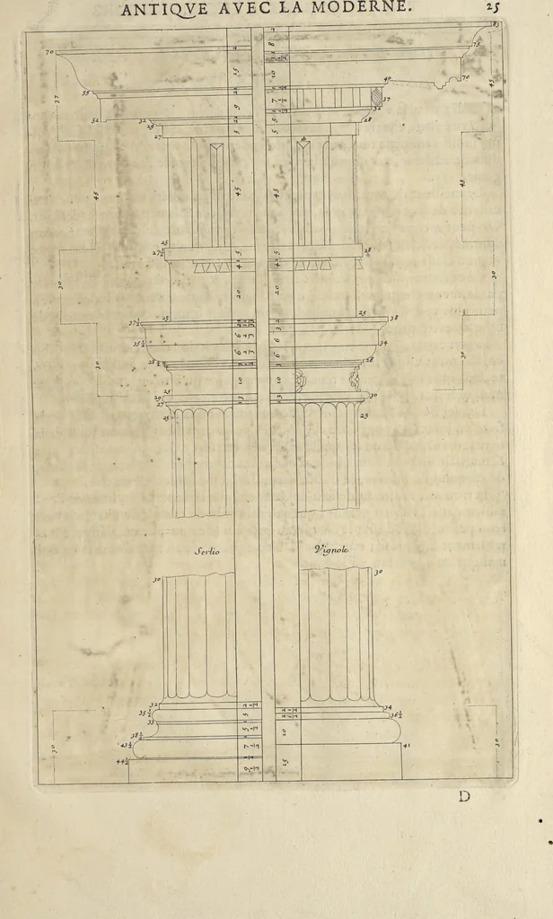 An illustration from Parallèle de l'architectvre antiqve et de la moderne : avec vn recveil des dix principavx avtevrs qui ont écrit des cinq ordres : sçavoir Palladio et Scamozzi, Serlio et Vignola, D. Barbaro et Cataneo, L.B. Alberti et Viola, Bvllant et De Lorme .., 1650, leaf 40
