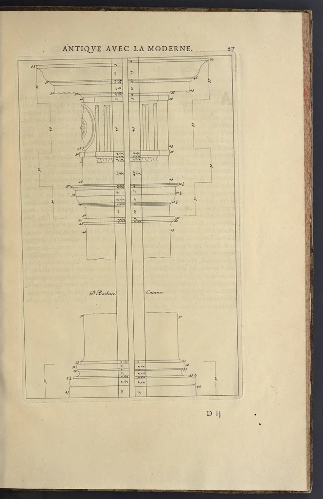 An illustration from Parallèle de l'architectvre antiqve et de la moderne : avec vn recveil des dix principavx avtevrs qui ont écrit des cinq ordres : sçavoir Palladio et Scamozzi, Serlio et Vignola, D. Barbaro et Cataneo, L.B. Alberti et Viola, Bvllant et De Lorme .., 1650, leaf 42