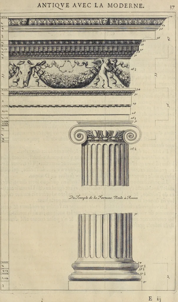 An illustration from Parallèle de l'architectvre antiqve et de la moderne : avec vn recveil des dix principavx avtevrs qui ont écrit des cinq ordres : sçavoir Palladio et Scamozzi, Serlio et Vignola, D. Barbaro et Cataneo, L.B. Alberti et Viola, Bvllant et De Lorme .., 1650, leaf 52