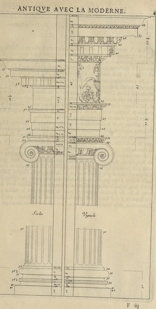 An illustration from Parallèle de l'architectvre antiqve et de la moderne : avec vn recveil des dix principavx avtevrs qui ont écrit des cinq ordres : sçavoir Palladio et Scamozzi, Serlio et Vignola, D. Barbaro et Cataneo, L.B. Alberti et Viola, Bvllant et De Lorme .., 1650, leaf 60