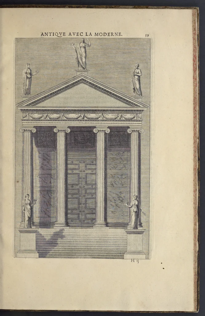 An illustration from Parallèle de l'architectvre antiqve et de la moderne : avec vn recveil des dix principavx avtevrs qui ont écrit des cinq ordres : sçavoir Palladio et Scamozzi, Serlio et Vignola, D. Barbaro et Cataneo, L.B. Alberti et Viola, Bvllant et De Lorme .., 1650, leaf 74