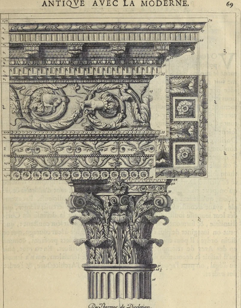 An illustration from Parallèle de l'architectvre antiqve et de la moderne : avec vn recveil des dix principavx avtevrs qui ont écrit des cinq ordres : sçavoir Palladio et Scamozzi, Serlio et Vignola, D. Barbaro et Cataneo, L.B. Alberti et Viola, Bvllant et De Lorme .., 1650, leaf 84