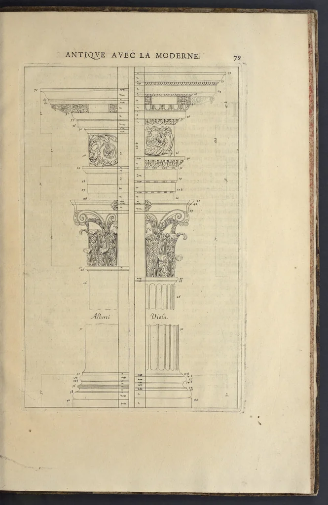 An illustration from Parallèle de l'architectvre antiqve et de la moderne : avec vn recveil des dix principavx avtevrs qui ont écrit des cinq ordres : sçavoir Palladio et Scamozzi, Serlio et Vignola, D. Barbaro et Cataneo, L.B. Alberti et Viola, Bvllant et De Lorme .., 1650, leaf 94