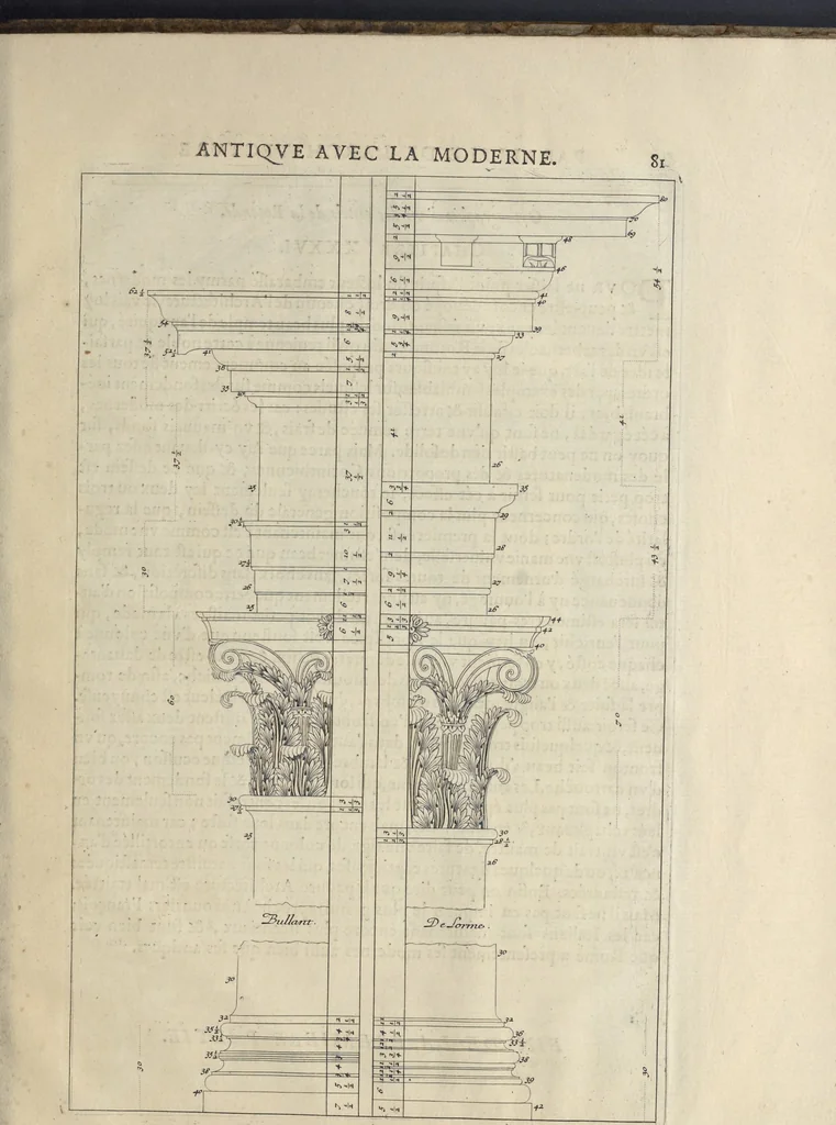 An illustration from Parallèle de l'architectvre antiqve et de la moderne : avec vn recveil des dix principavx avtevrs qui ont écrit des cinq ordres : sçavoir Palladio et Scamozzi, Serlio et Vignola, D. Barbaro et Cataneo, L.B. Alberti et Viola, Bvllant et De Lorme .., 1650, leaf 96