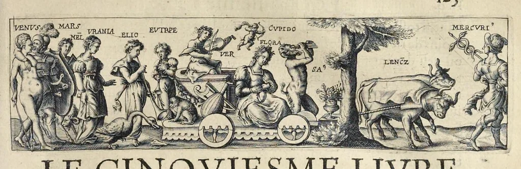 An illustration from Les Metamorphoses d'Ouide : de nouueau traduites en françois, et enrichies de figures chacune selon son subiet : avec XV discours, contenans l'explication morale des fables, 1621, leaf 140