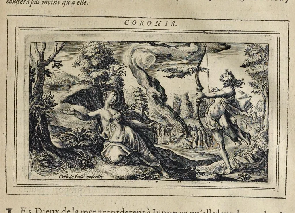 An illustration from Les Metamorphoses d'Ouide : de nouueau traduites en françois, et enrichies de figures chacune selon son subiet : avec XV discours, contenans l'explication morale des fables, 1621, leaf 74