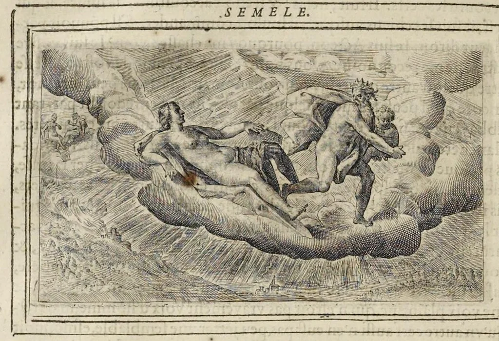An illustration from Les Metamorphoses d'Ouide : de nouueau traduites en françois, et enrichies de figures chacune selon son subiet : avec XV discours, contenans l'explication morale des fables, 1621, leaf 97