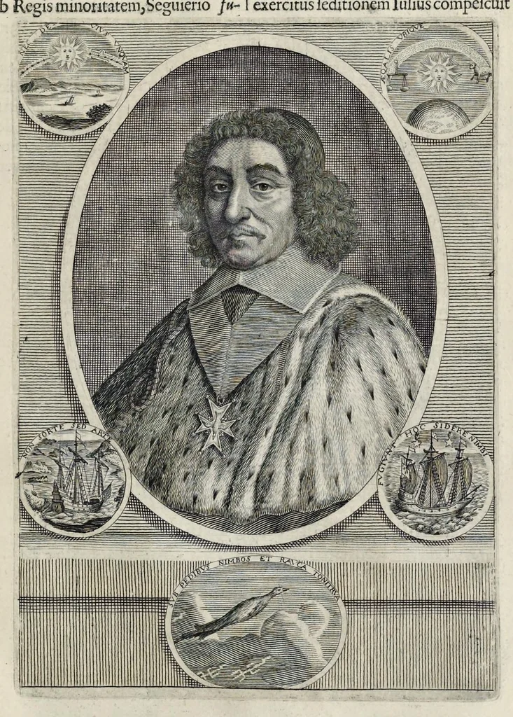 An illustration from Aquila inter lilia, sub qua Francorum Caesarum a Carolo Magno vsque ad Conradum Imperatorem Occidentis X. elogiis, hieroglyphicis, numismatibus, insignibus, symbolis, fasta exarantur : opus omnibus absolutum númeris, vt hodiernis veteres locupletati annales cuiuslibet herois, cuius facinora inclusum thema exornant, vitam, effigiem, hieroglyphicum, symbola exhibeant, 1671, leaf 372