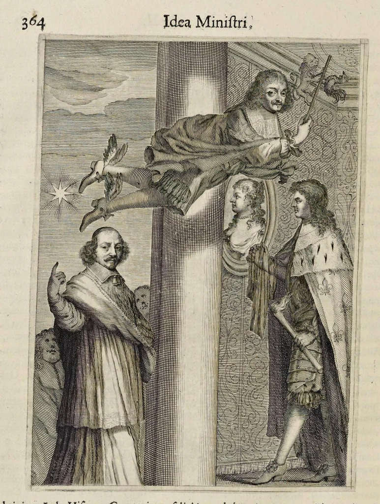 An illustration from Aquila inter lilia, sub qua Francorum Caesarum a Carolo Magno vsque ad Conradum Imperatorem Occidentis X. elogiis, hieroglyphicis, numismatibus, insignibus, symbolis, fasta exarantur : opus omnibus absolutum númeris, vt hodiernis veteres locupletati annales cuiuslibet herois, cuius facinora inclusum thema exornant, vitam, effigiem, hieroglyphicum, symbola exhibeant, 1671, leaf 379