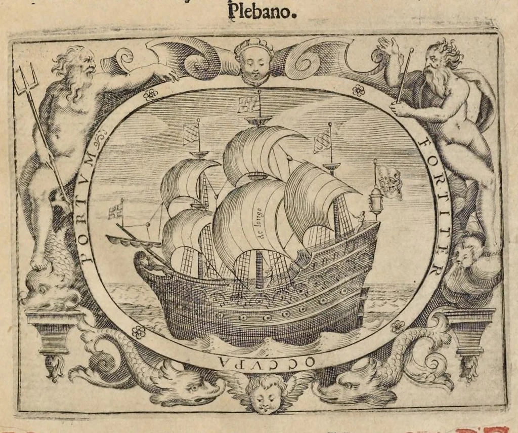 An illustration from Aquila inter lilia, sub qua Francorum Caesarum a Carolo Magno vsque ad Conradum Imperatorem Occidentis X. elogiis, hieroglyphicis, numismatibus, insignibus, symbolis, fasta exarantur : opus omnibus absolutum númeris, vt hodiernis veteres locupletati annales cuiuslibet herois, cuius facinora inclusum thema exornant, vitam, effigiem, hieroglyphicum, symbola exhibeant, 1671, leaf 8