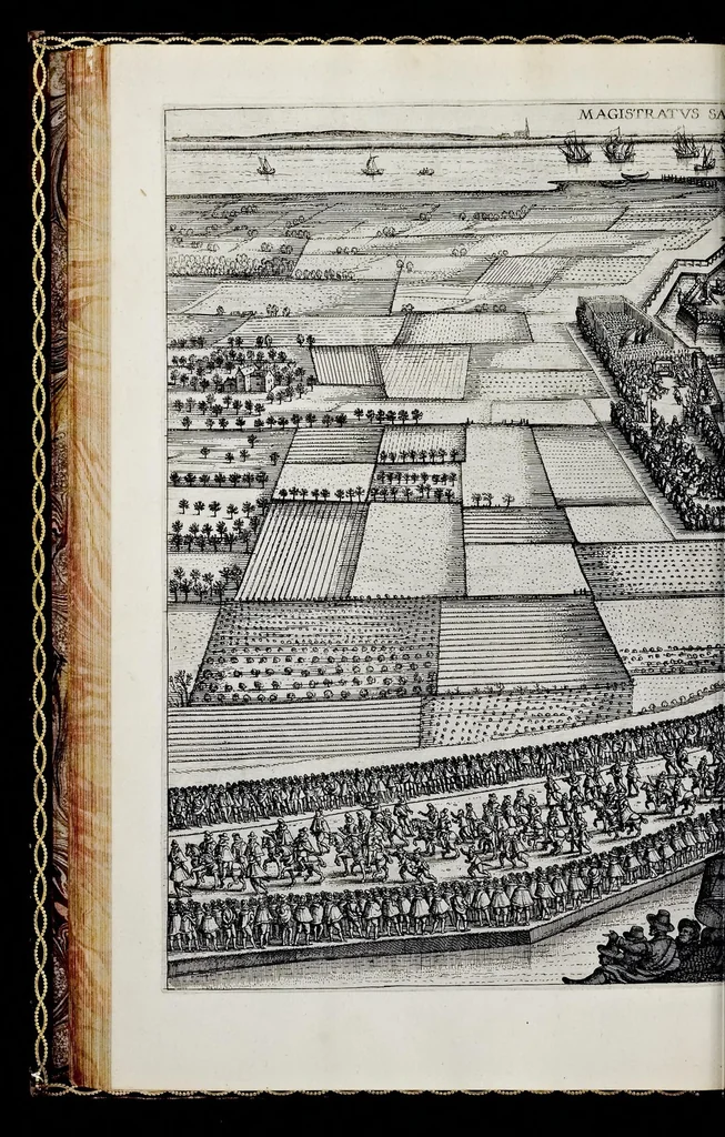 An illustration from Historica narratio profectionis et inavgvrationis serenissimorvm Belgii principvm Alberti et Isabellæ, Avstriæ archidvcvm : et eorum optatissimi in Belgium aduentus, rerumque gestarum et memorabilium, gratulationum, apparatuum, et spectaculorum in ipsorum susceptione et inavgvratione hactenus editorum accurata descriptio, 1602, leaf 181