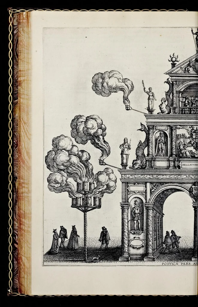 An illustration from Historica narratio profectionis et inavgvrationis serenissimorvm Belgii principvm Alberti et Isabellæ, Avstriæ archidvcvm : et eorum optatissimi in Belgium aduentus, rerumque gestarum et memorabilium, gratulationum, apparatuum, et spectaculorum in ipsorum susceptione et inavgvratione hactenus editorum accurata descriptio, 1602, leaf 207