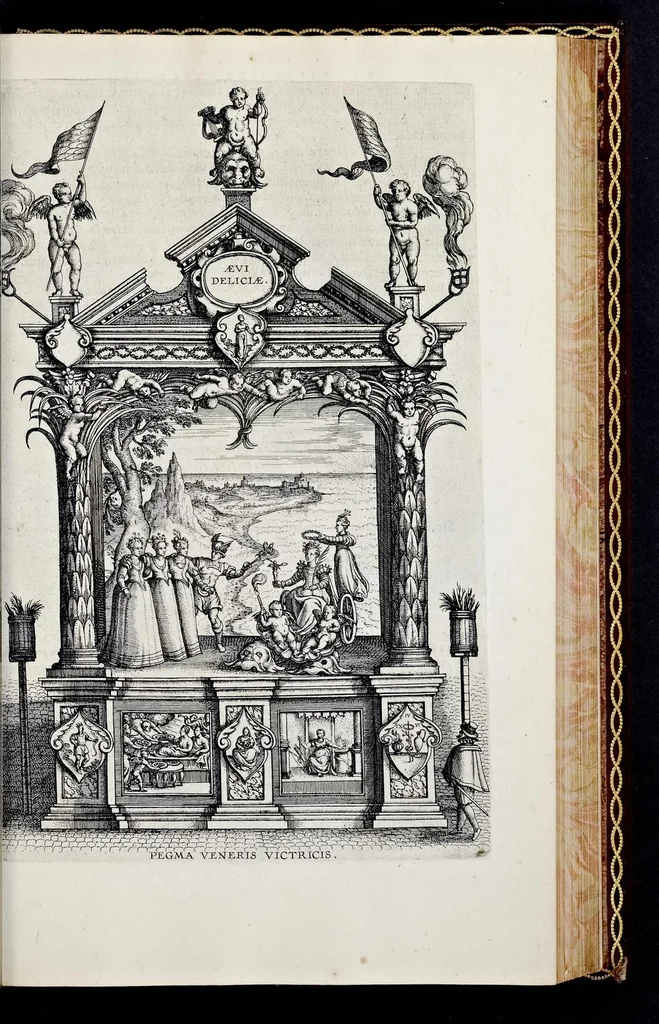 An illustration from Historica narratio profectionis et inavgvrationis serenissimorvm Belgii principvm Alberti et Isabellæ, Avstriæ archidvcvm : et eorum optatissimi in Belgium aduentus, rerumque gestarum et memorabilium, gratulationum, apparatuum, et spectaculorum in ipsorum susceptione et inavgvratione hactenus editorum accurata descriptio, 1602, leaf 210