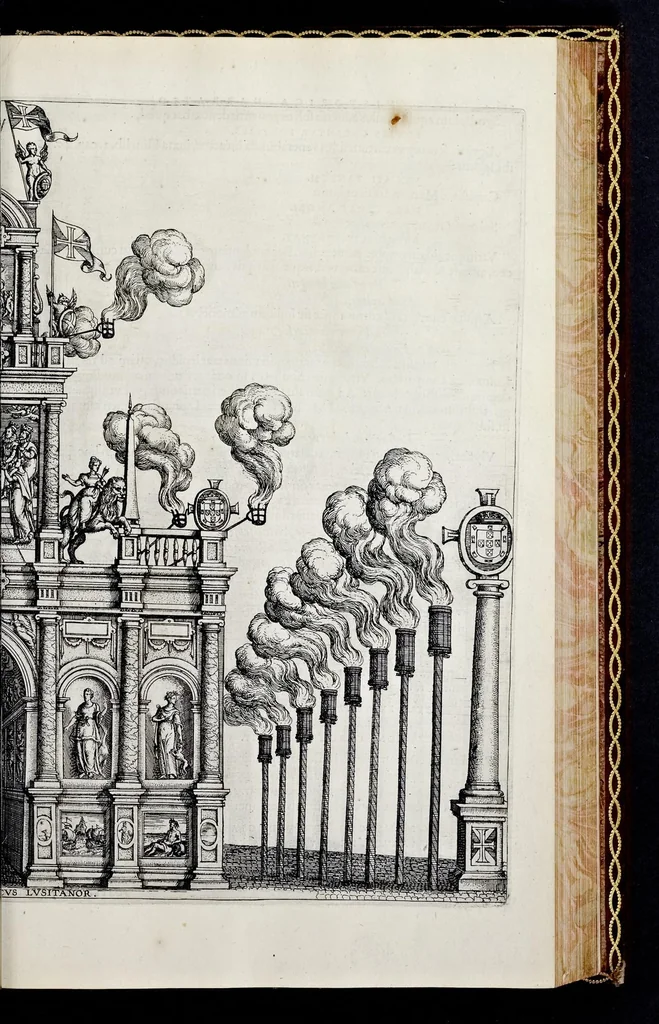 An illustration from Historica narratio profectionis et inavgvrationis serenissimorvm Belgii principvm Alberti et Isabellæ, Avstriæ archidvcvm : et eorum optatissimi in Belgium aduentus, rerumque gestarum et memorabilium, gratulationum, apparatuum, et spectaculorum in ipsorum susceptione et inavgvratione hactenus editorum accurata descriptio, 1602, leaf 218