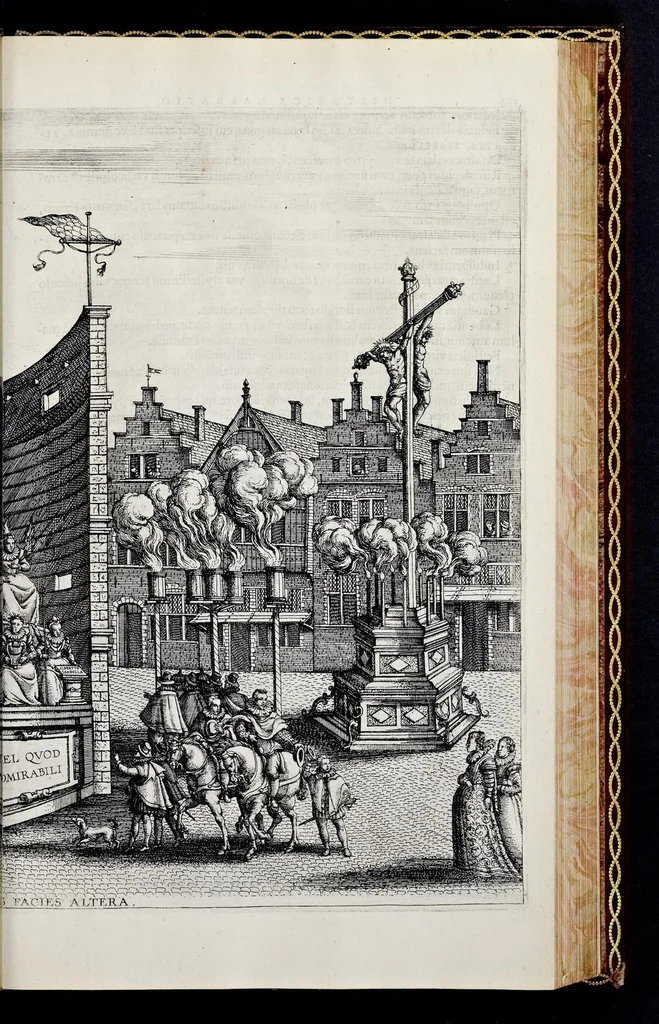 An illustration from Historica narratio profectionis et inavgvrationis serenissimorvm Belgii principvm Alberti et Isabellæ, Avstriæ archidvcvm : et eorum optatissimi in Belgium aduentus, rerumque gestarum et memorabilium, gratulationum, apparatuum, et spectaculorum in ipsorum susceptione et inavgvratione hactenus editorum accurata descriptio, 1602, leaf 226