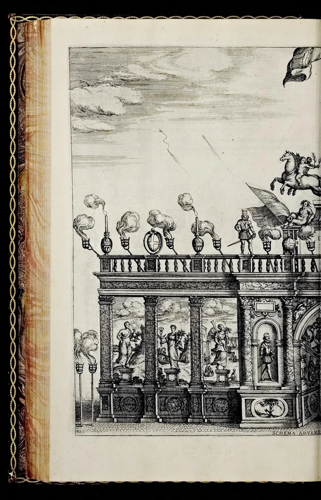 An illustration from Historica narratio profectionis et inavgvrationis serenissimorvm Belgii principvm Alberti et Isabellæ, Avstriæ archidvcvm : et eorum optatissimi in Belgium aduentus, rerumque gestarum et memorabilium, gratulationum, apparatuum, et spectaculorum in ipsorum susceptione et inavgvratione hactenus editorum accurata descriptio, 1602, leaf 235