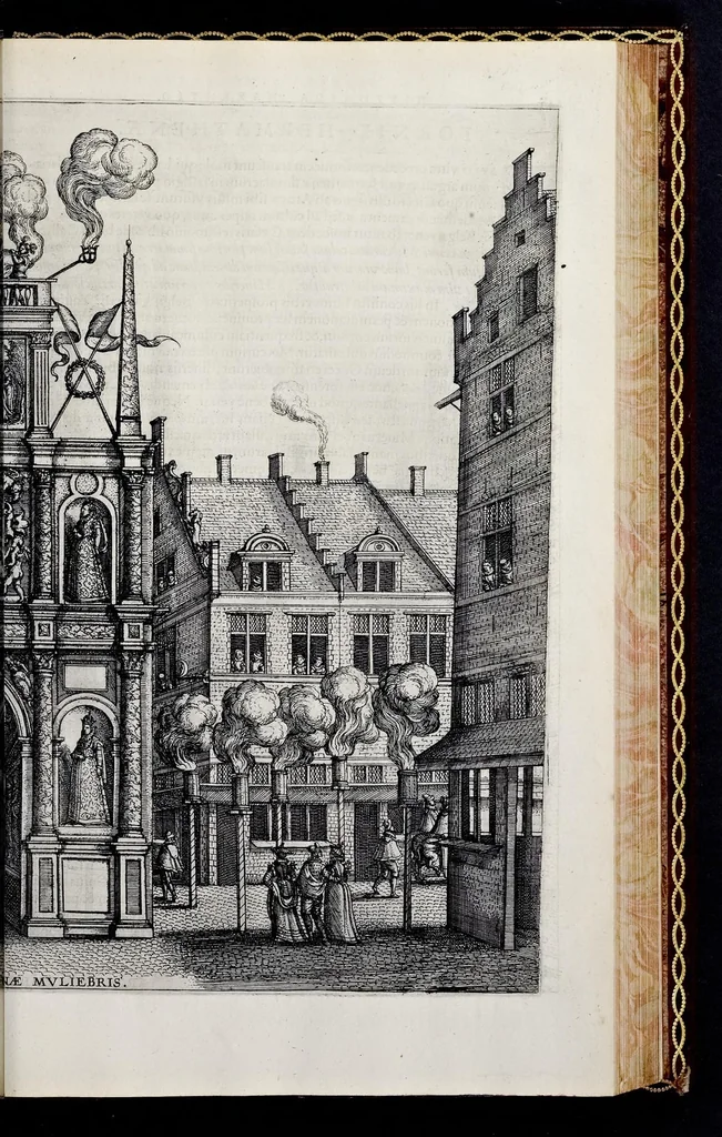An illustration from Historica narratio profectionis et inavgvrationis serenissimorvm Belgii principvm Alberti et Isabellæ, Avstriæ archidvcvm : et eorum optatissimi in Belgium aduentus, rerumque gestarum et memorabilium, gratulationum, apparatuum, et spectaculorum in ipsorum susceptione et inavgvratione hactenus editorum accurata descriptio, 1602, leaf 250