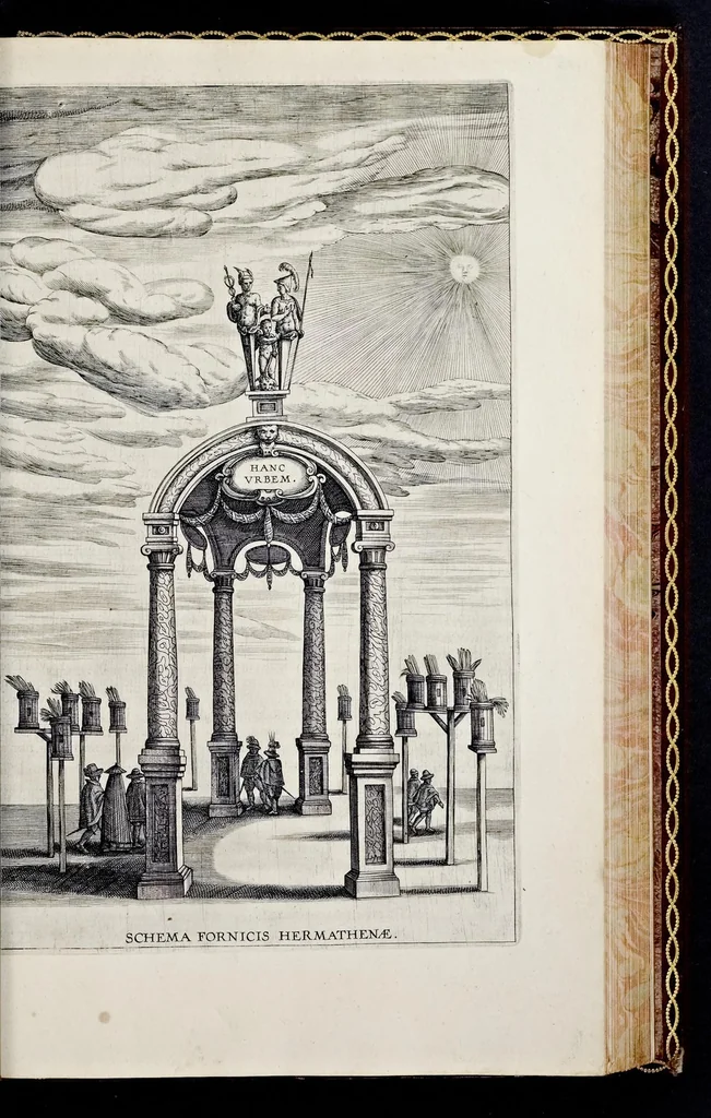 An illustration from Historica narratio profectionis et inavgvrationis serenissimorvm Belgii principvm Alberti et Isabellæ, Avstriæ archidvcvm : et eorum optatissimi in Belgium aduentus, rerumque gestarum et memorabilium, gratulationum, apparatuum, et spectaculorum in ipsorum susceptione et inavgvratione hactenus editorum accurata descriptio, 1602, leaf 266