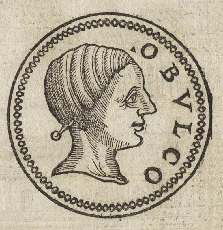 An illustration from Ritratto di Roma antica : formato nuouamente : con le auttorità, di Bartolomeo Marliani, del P. Alessandro Donati, di Famiano Nardini, e d'altri celebri antiquarij, accennati nell' epistola al lettore : nel quale, si descriuono gli archi, aquedotti, basiliche ... & altri edificij Romani : adornato di moltissime figure in rame, di varie medaglie, e di curiose notitie istoriche, 1689, leaf 346