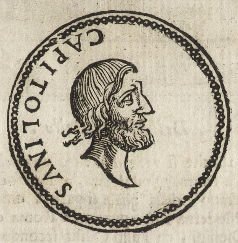 An illustration from Ritratto di Roma antica : formato nuouamente : con le auttorità, di Bartolomeo Marliani, del P. Alessandro Donati, di Famiano Nardini, e d'altri celebri antiquarij, accennati nell' epistola al lettore : nel quale, si descriuono gli archi, aquedotti, basiliche ... & altri edificij Romani : adornato di moltissime figure in rame, di varie medaglie, e di curiose notitie istoriche, 1689, leaf 42