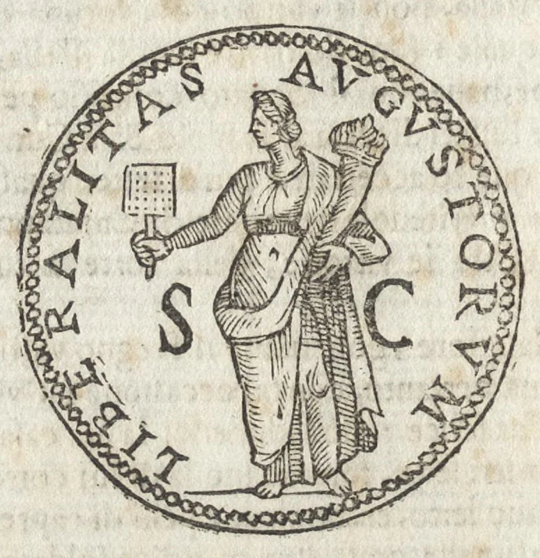 An illustration from Ritratto di Roma antica : formato nuouamente : con le auttorità, di Bartolomeo Marliani, del P. Alessandro Donati, di Famiano Nardini, e d'altri celebri antiquarij, accennati nell' epistola al lettore : nel quale, si descriuono gli archi, aquedotti, basiliche ... & altri edificij Romani : adornato di moltissime figure in rame, di varie medaglie, e di curiose notitie istoriche, 1689, leaf 461