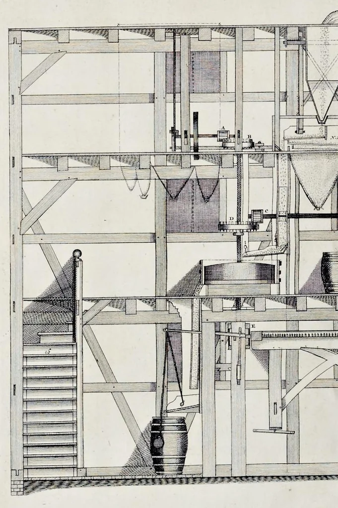An illustration from Architectura mechanica : moole boek of eenige opstalle van moolens neffens haare gronden etc., 1692, leaf 83
