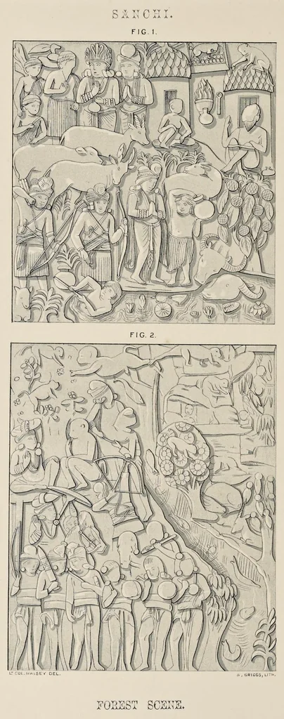 An illustration from Tree and serpent worship, or, Illustrations of mythology and art in India in the first and fourth centuries after Christ : from the sculptures of the Buddhist topes at Sanchi and Amravati, 1868, leaf 229