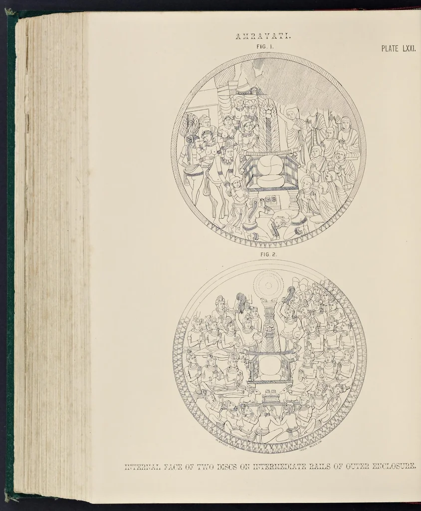 An illustration from Tree and serpent worship, or, Illustrations of mythology and art in India in the first and fourth centuries after Christ : from the sculptures of the Buddhist topes at Sanchi and Amravati, 1868, leaf 355