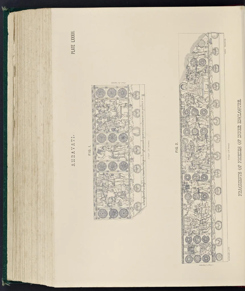 An illustration from Tree and serpent worship, or, Illustrations of mythology and art in India in the first and fourth centuries after Christ : from the sculptures of the Buddhist topes at Sanchi and Amravati, 1868, leaf 393