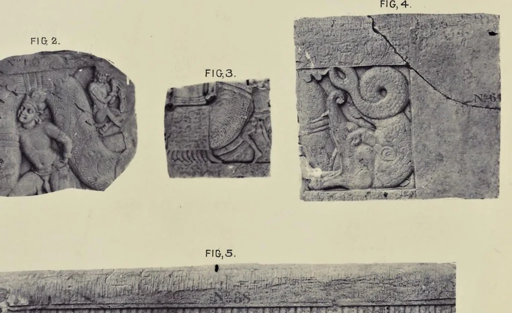 An illustration from Tree and serpent worship, or, Illustrations of mythology and art in India in the first and fourth centuries after Christ : from the sculptures of the Buddhist topes at Sanchi and Amravati, 1868, leaf 417