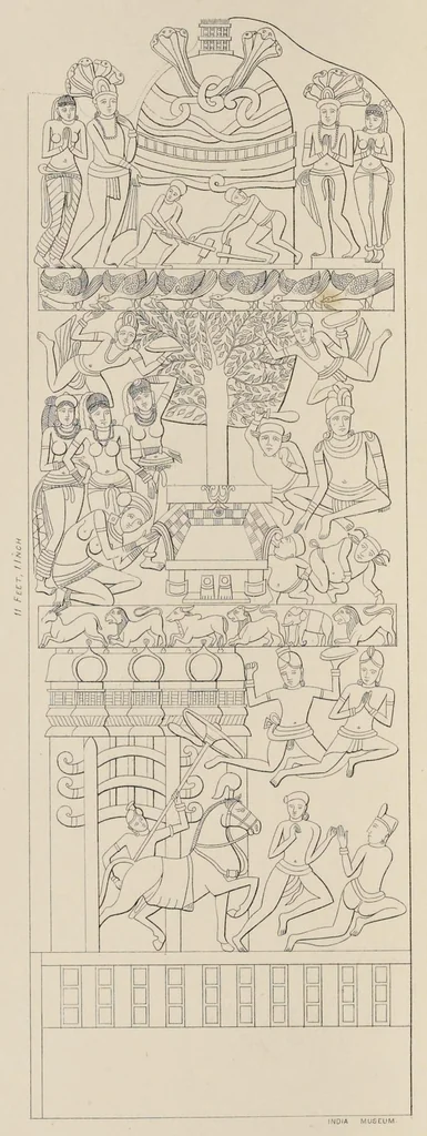 An illustration from Tree and serpent worship, or, Illustrations of mythology and art in India in the first and fourth centuries after Christ : from the sculptures of the Buddhist topes at Sanchi and Amravati, 1868, leaf 435