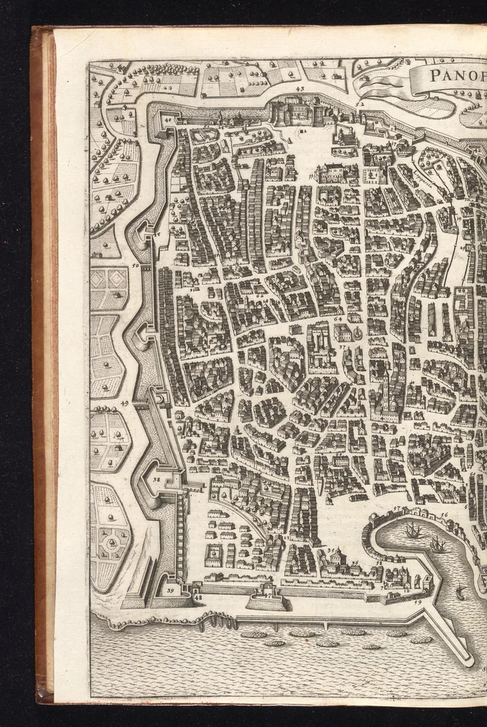 An illustration from Topographia Italiæ : das ist, warhaffte und curiöse Beschreibung von gantz Italien, ... deme beygefügt eine kurtze und aussführliche Beschreibung derer im Königreich Morea befinden vornehmsten Städte und Plätze ... alles auss denem bewährtesten, alten und neuen Scribenten, mit netten Kupffer-Abbildungen aller hauptsächlichsten Städte, Fürstl. und anderer Palläste wie auch accuraten und künstlichen Land-Karten aussgefertiget und zumersten mal heraus gegeben : nebst einem vollständigen Register, 1688, leaf 205