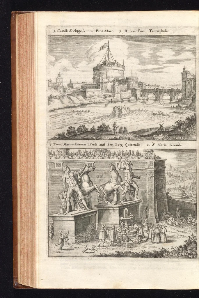 An illustration from Topographia Italiæ : das ist, warhaffte und curiöse Beschreibung von gantz Italien, ... deme beygefügt eine kurtze und aussführliche Beschreibung derer im Königreich Morea befinden vornehmsten Städte und Plätze ... alles auss denem bewährtesten, alten und neuen Scribenten, mit netten Kupffer-Abbildungen aller hauptsächlichsten Städte, Fürstl. und anderer Palläste wie auch accuraten und künstlichen Land-Karten aussgefertiget und zumersten mal heraus gegeben : nebst einem vollständigen Register, 1688, leaf 251
