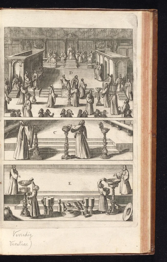 An illustration from Topographia Italiæ : das ist, warhaffte und curiöse Beschreibung von gantz Italien, ... deme beygefügt eine kurtze und aussführliche Beschreibung derer im Königreich Morea befinden vornehmsten Städte und Plätze ... alles auss denem bewährtesten, alten und neuen Scribenten, mit netten Kupffer-Abbildungen aller hauptsächlichsten Städte, Fürstl. und anderer Palläste wie auch accuraten und künstlichen Land-Karten aussgefertiget und zumersten mal heraus gegeben : nebst einem vollständigen Register, 1688, leaf 342