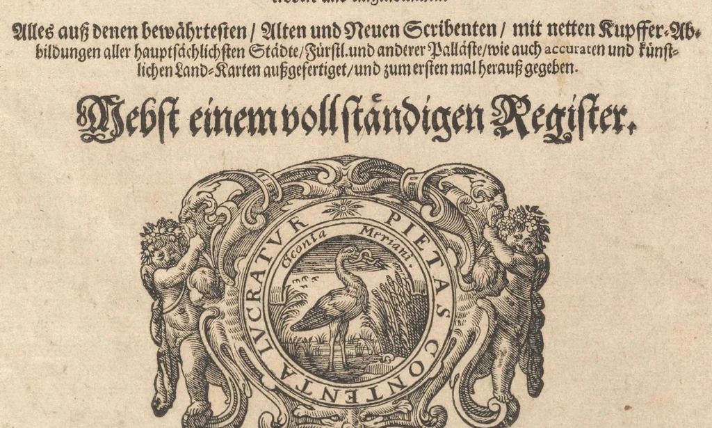 An illustration from Topographia Italiæ : das ist, warhaffte und curiöse Beschreibung von gantz Italien, ... deme beygefügt eine kurtze und aussführliche Beschreibung derer im Königreich Morea befinden vornehmsten Städte und Plätze ... alles auss denem bewährtesten, alten und neuen Scribenten, mit netten Kupffer-Abbildungen aller hauptsächlichsten Städte, Fürstl. und anderer Palläste wie auch accuraten und künstlichen Land-Karten aussgefertiget und zumersten mal heraus gegeben : nebst einem vollständigen Register, 1688, leaf 6