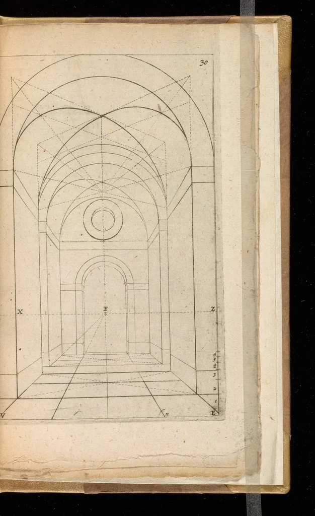 An illustration from Algemeen middel tot de practijck der doorzight-kunde op tafereelen : of regel-lose buytengedaenten : mitsgaders eenige bezonderheden, nopende dees kunst, en die der plaet-snijdingh, 1664, leaf 122