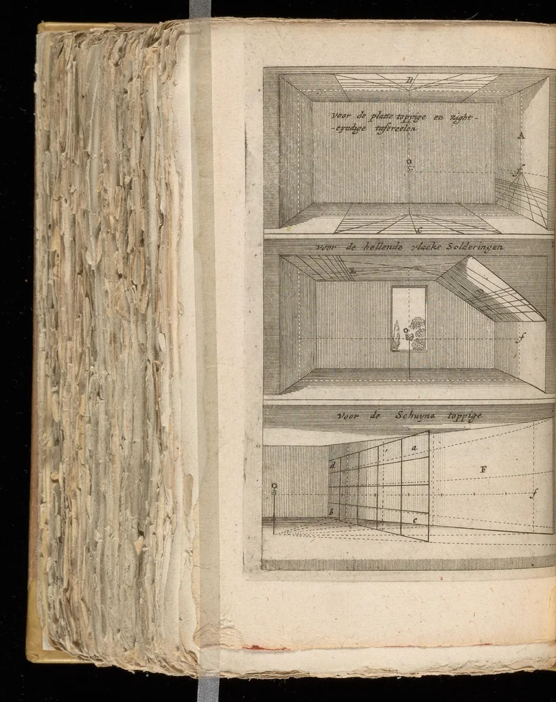 An illustration from Algemeen middel tot de practijck der doorzight-kunde op tafereelen : of regel-lose buytengedaenten : mitsgaders eenige bezonderheden, nopende dees kunst, en die der plaet-snijdingh, 1664, leaf 35
