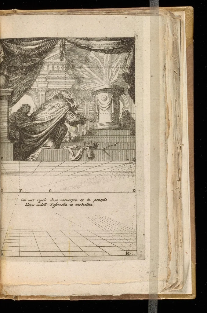 An illustration from Algemeen middel tot de practijck der doorzight-kunde op tafereelen : of regel-lose buytengedaenten : mitsgaders eenige bezonderheden, nopende dees kunst, en die der plaet-snijdingh, 1664, leaf 48