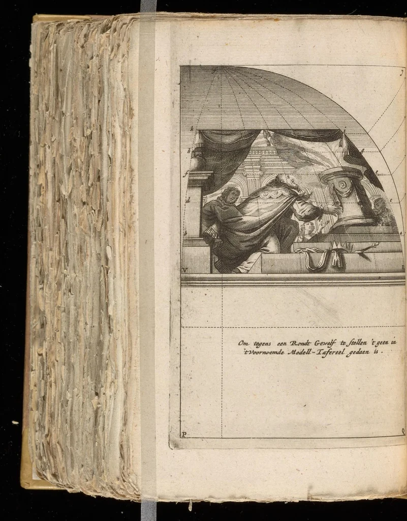 An illustration from Algemeen middel tot de practijck der doorzight-kunde op tafereelen : of regel-lose buytengedaenten : mitsgaders eenige bezonderheden, nopende dees kunst, en die der plaet-snijdingh, 1664, leaf 51