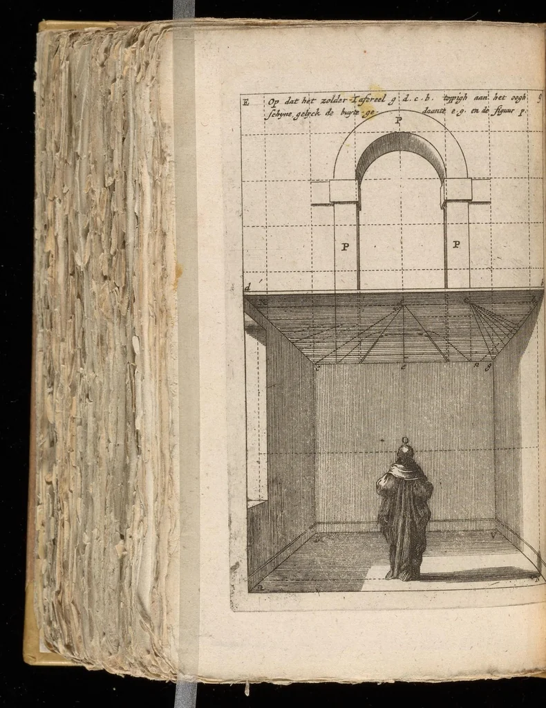 An illustration from Algemeen middel tot de practijck der doorzight-kunde op tafereelen : of regel-lose buytengedaenten : mitsgaders eenige bezonderheden, nopende dees kunst, en die der plaet-snijdingh, 1664, leaf 57