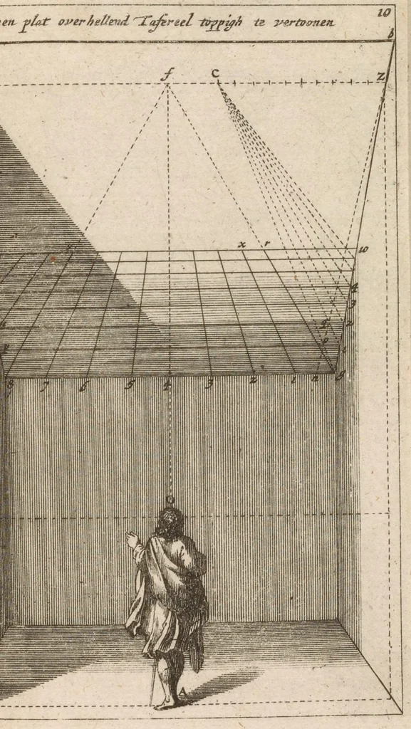 An illustration from Algemeen middel tot de practijck der doorzight-kunde op tafereelen : of regel-lose buytengedaenten : mitsgaders eenige bezonderheden, nopende dees kunst, en die der plaet-snijdingh, 1664, leaf 60