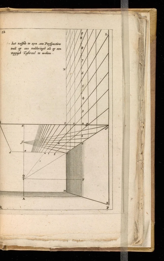 An illustration from Algemeen middel tot de practijck der doorzight-kunde op tafereelen : of regel-lose buytengedaenten : mitsgaders eenige bezonderheden, nopende dees kunst, en die der plaet-snijdingh, 1664, leaf 66