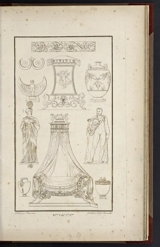 An illustration from Fragmens d'architecture, sculpture et peinture, dans le style antique : ouvrage dans lequel on trouvera toutes sortes de détails relatifs à la décoration intérieure et extérieure des édifices : composés ou recueillis, et gravés au trait, 1804, leaf 124