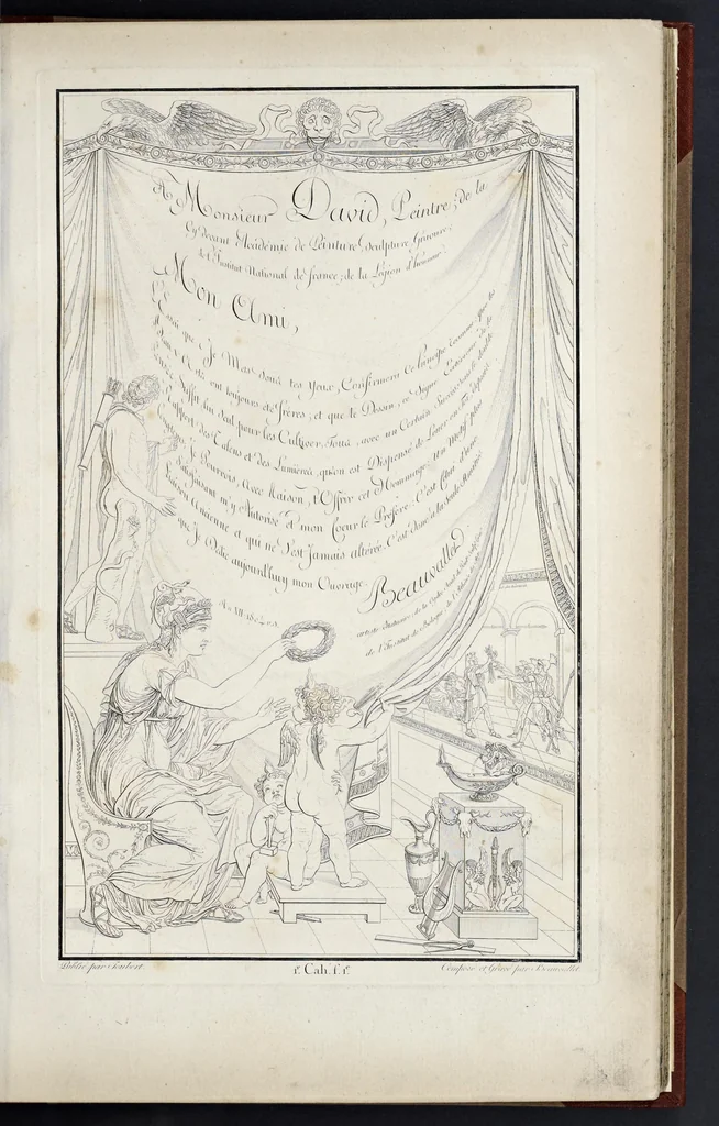 An illustration from Fragmens d'architecture, sculpture et peinture, dans le style antique : ouvrage dans lequel on trouvera toutes sortes de détails relatifs à la décoration intérieure et extérieure des édifices : composés ou recueillis, et gravés au trait, 1804, leaf 14