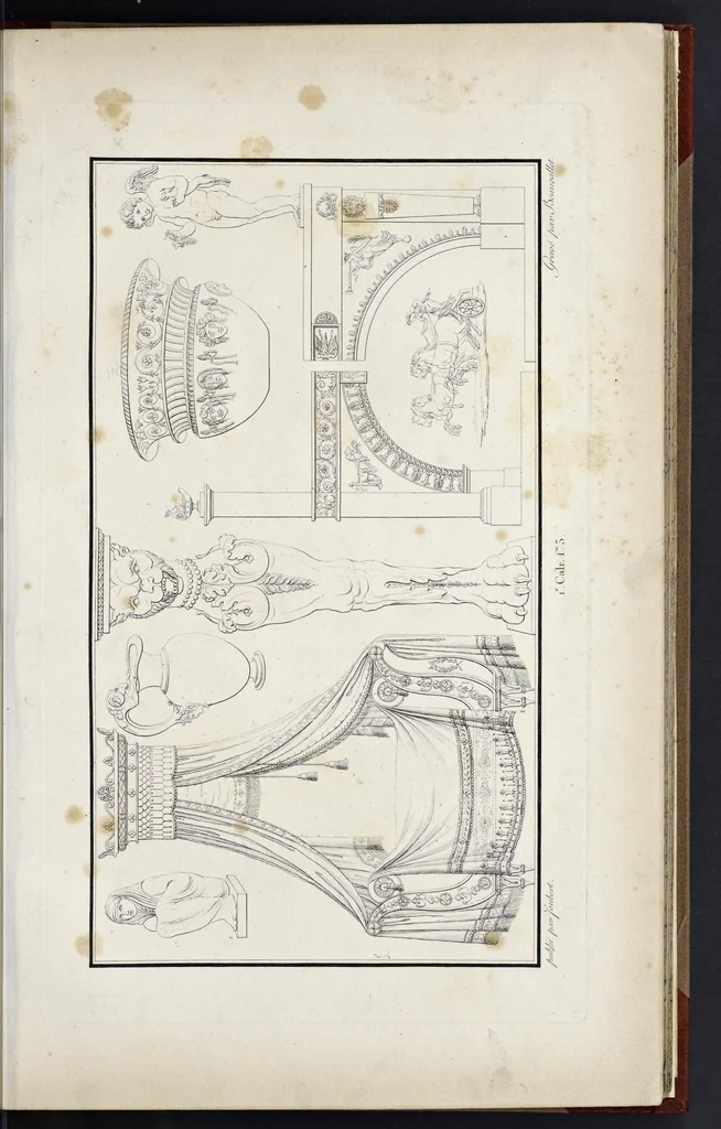 An illustration from Fragmens d'architecture, sculpture et peinture, dans le style antique : ouvrage dans lequel on trouvera toutes sortes de détails relatifs à la décoration intérieure et extérieure des édifices : composés ou recueillis, et gravés au trait, 1804, leaf 18