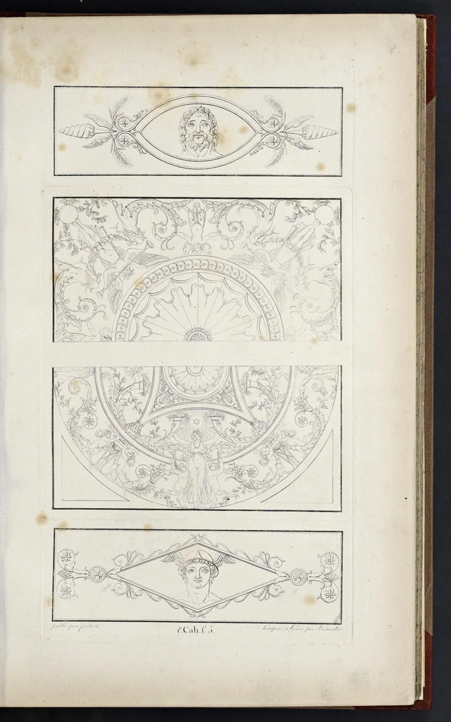 An illustration from Fragmens d'architecture, sculpture et peinture, dans le style antique : ouvrage dans lequel on trouvera toutes sortes de détails relatifs à la décoration intérieure et extérieure des édifices : composés ou recueillis, et gravés au trait, 1804, leaf 22